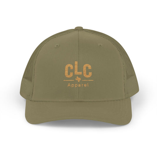 CLC Apparel pitmaster hat with gold logo on loden green