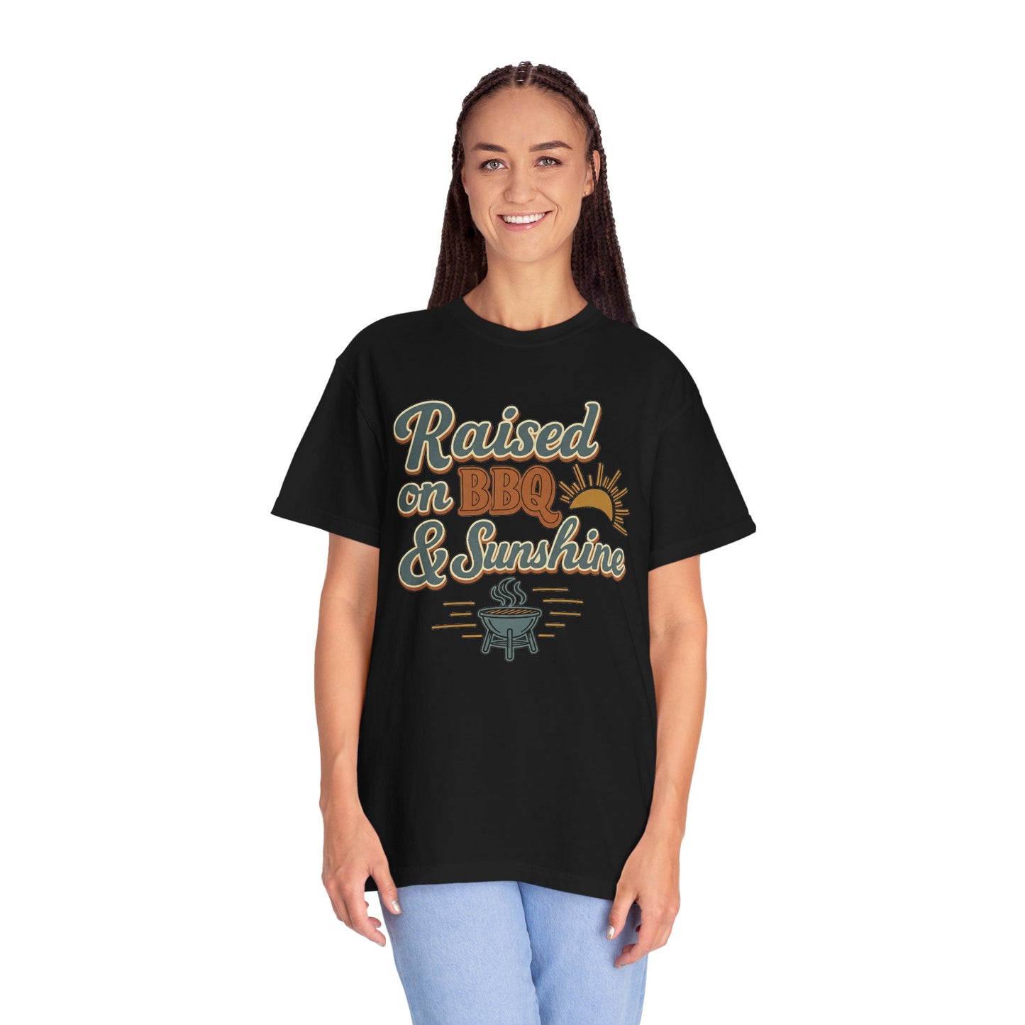Black Raised on BBQ and Sunshine western BBQ graphic tee