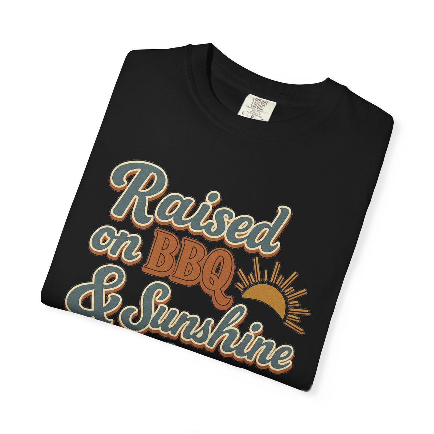 Black Raised on BBQ and Sunshine western BBQ graphic tee