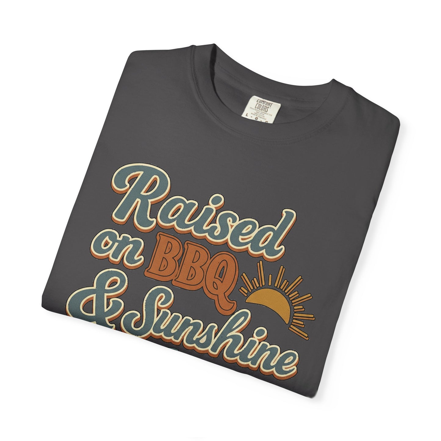 Graphite Raised on BBQ and Sunshine BBQ t-shirt by County Line Cookers