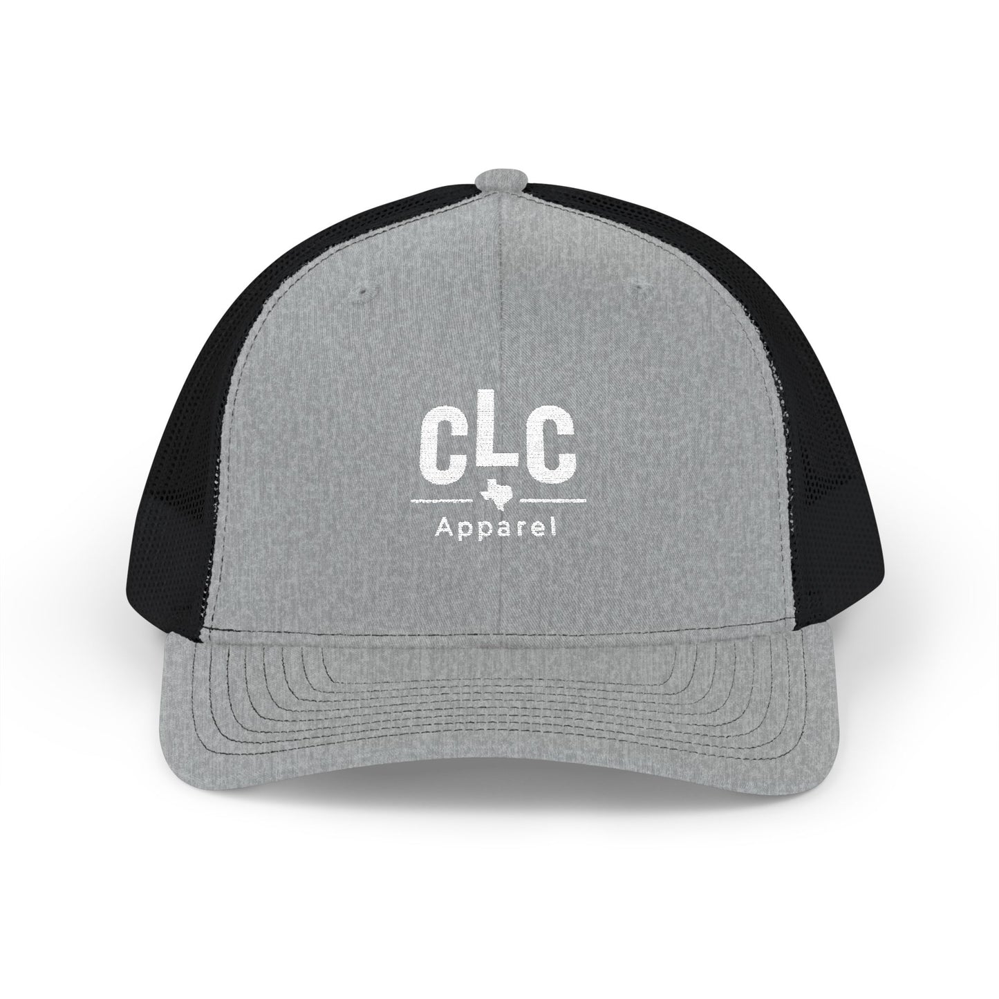 CLC Apparel white logo trucker hat in heather gray and black