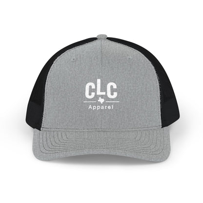 CLC Apparel white logo trucker hat in heather gray and black