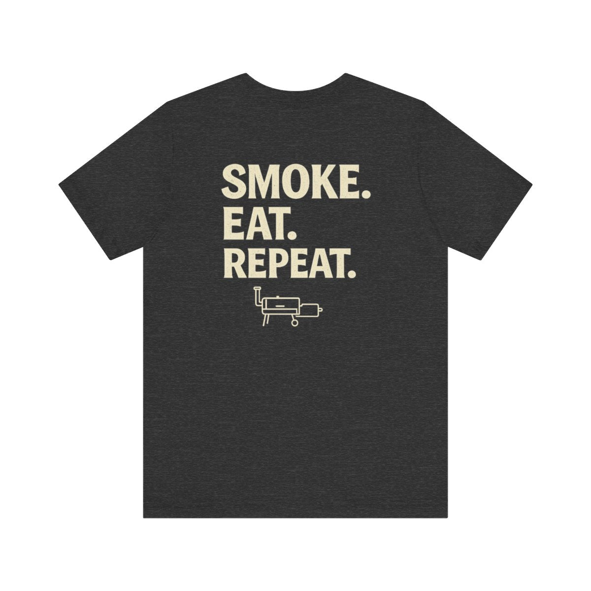 Smoke Eat Repeat barbecue t-shirt in dark gray heather for pitmasters