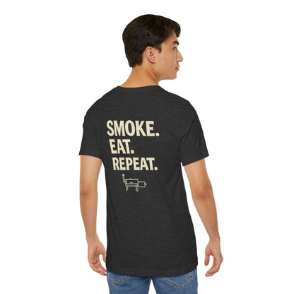 Smoke Eat Repeat barbecue t-shirt in dark gray heather for pitmasters