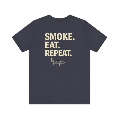 Smoke Eat Repeat BBQ pitmaster shirt in midnight navy Bella Canvas tee