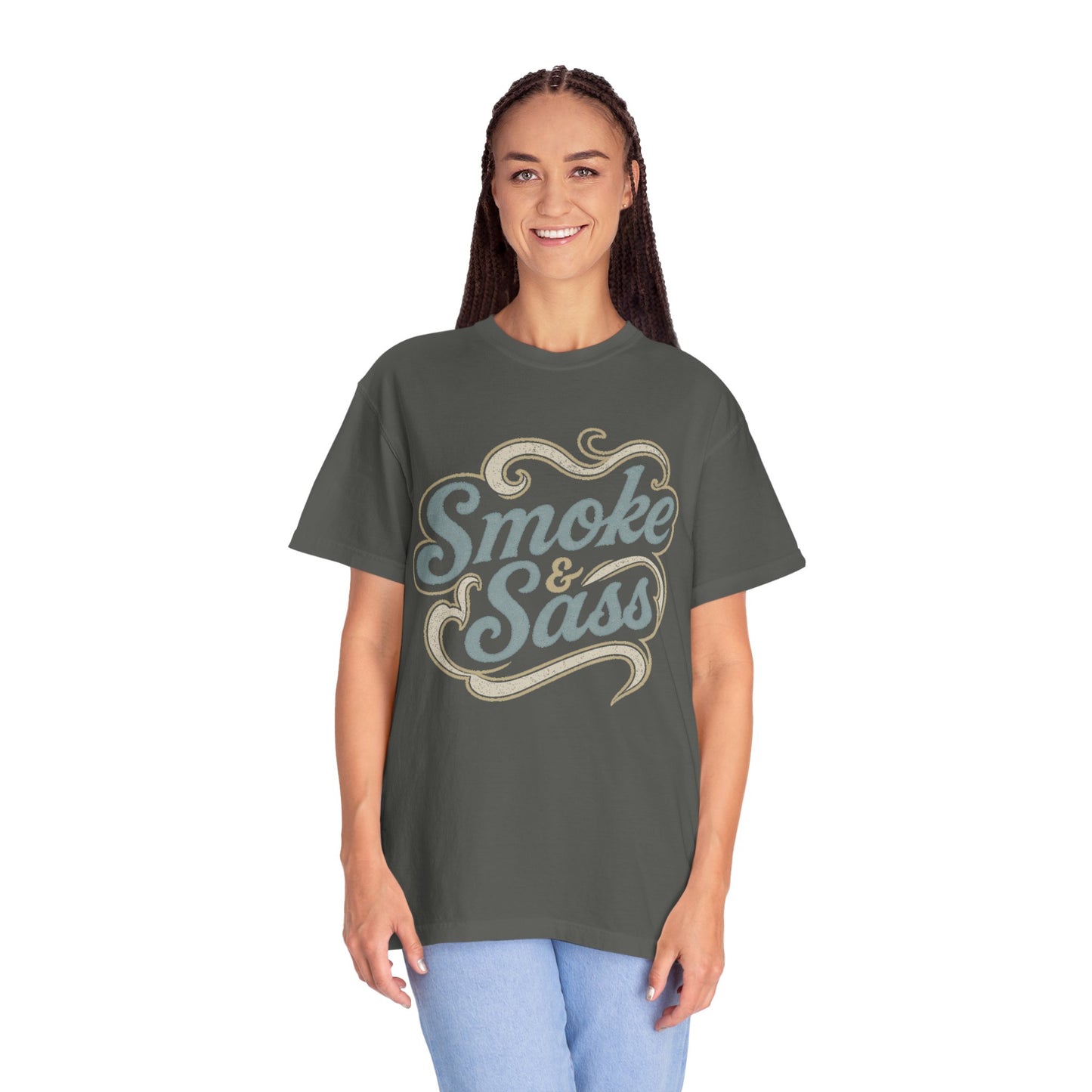 Pepper color Smoke & Sass western BBQ graphic tee
