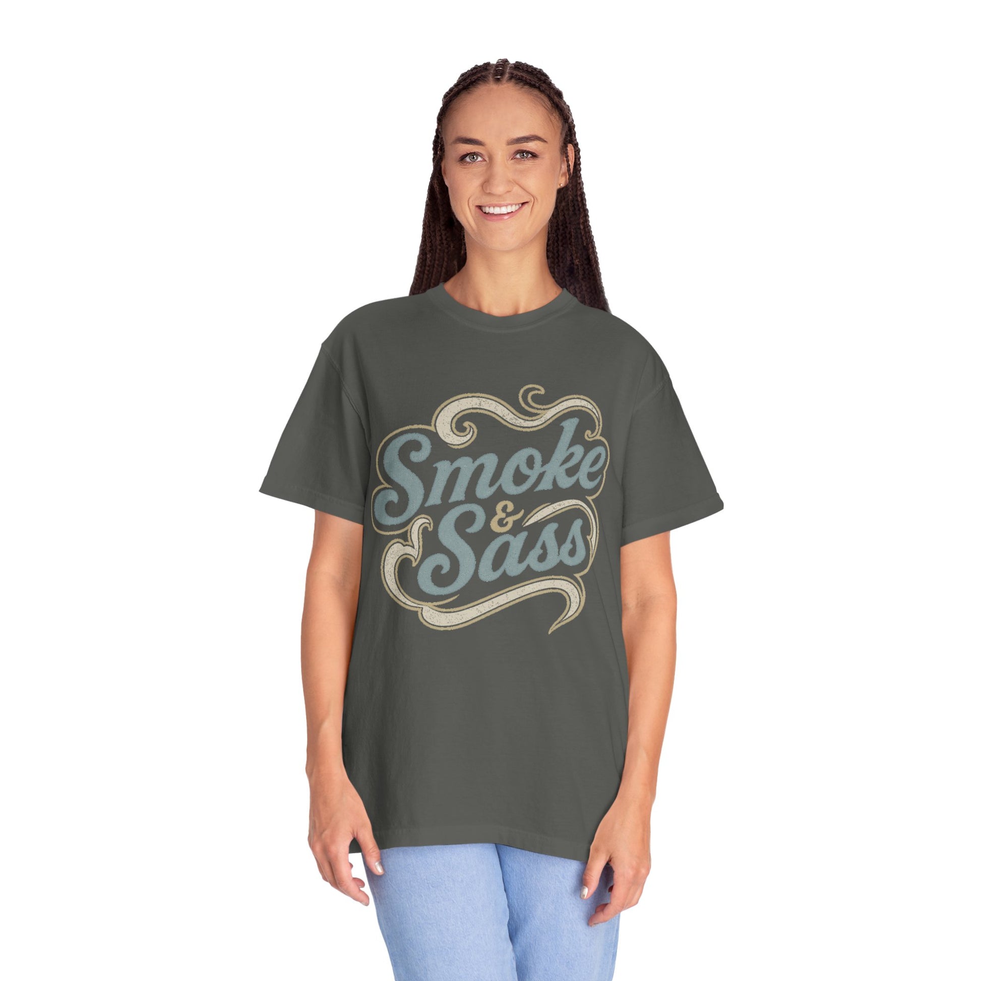Pepper color Smoke & Sass western BBQ graphic tee