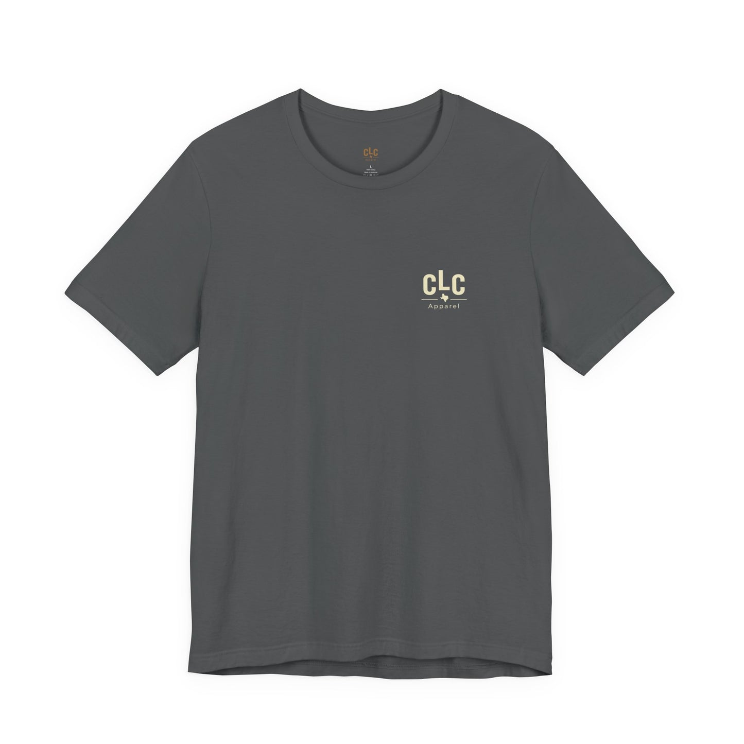 Texas Smoke Show BBQ t-shirt in asphalt gray with Texas steak and smoke back graphic by County Line Cookers