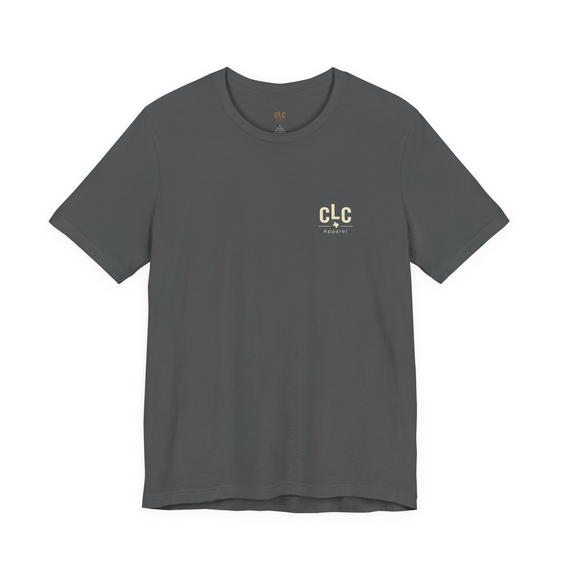 Texas Smoke Show BBQ t-shirt in asphalt gray with Texas steak and smoke back graphic by County Line Cookers