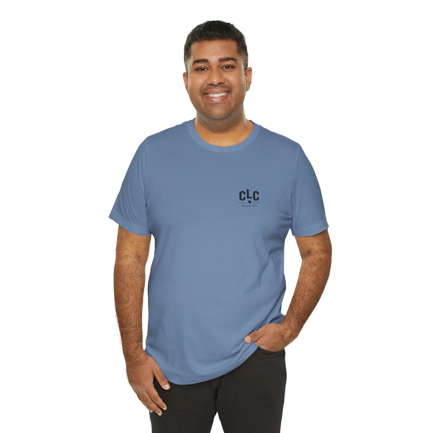 Steel blue BBQ t-shirt with All My Rowdy Friends smoker design