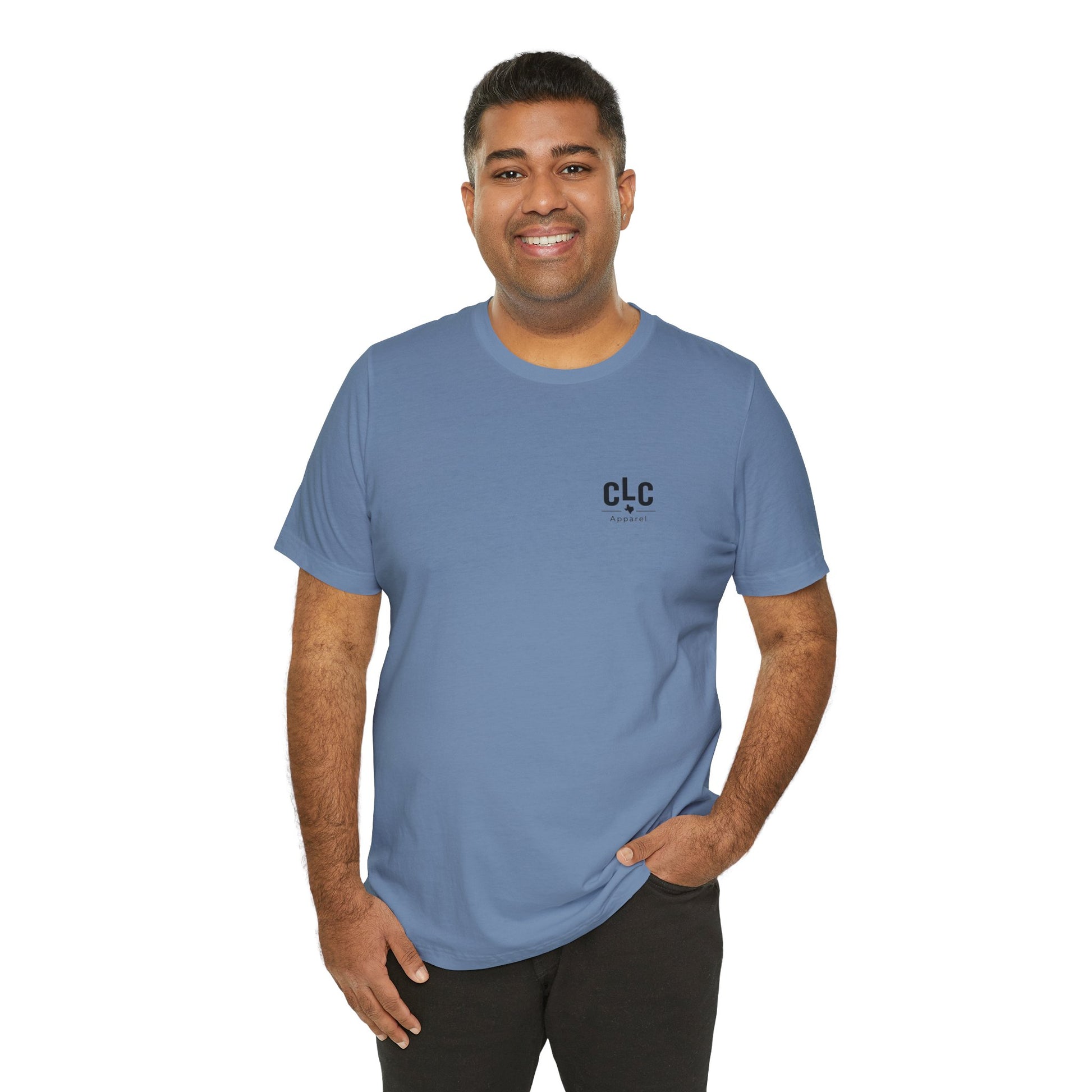 Steel blue BBQ t-shirt with All My Rowdy Friends smoker design