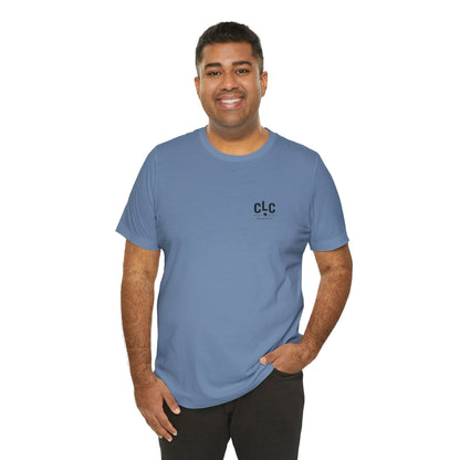 Steel blue BBQ t-shirt with All My Rowdy Friends smoker design