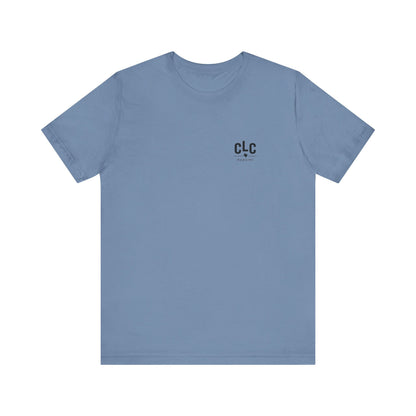 Steel blue BBQ t-shirt with All My Rowdy Friends smoker design