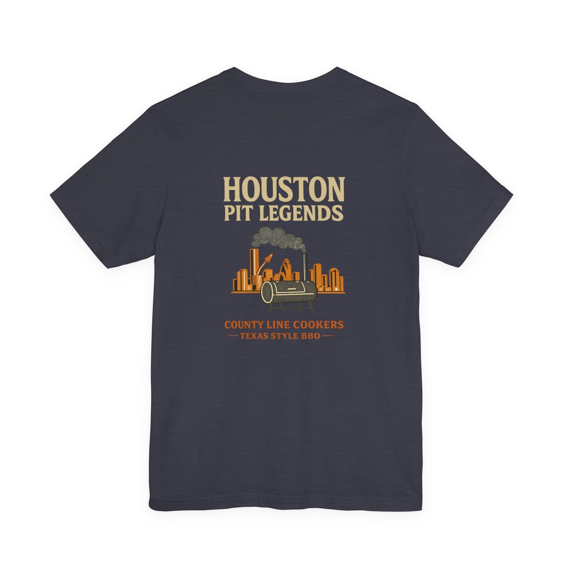 Houston Pit Legends Texas BBQ graphic tee in heather midnight navy
