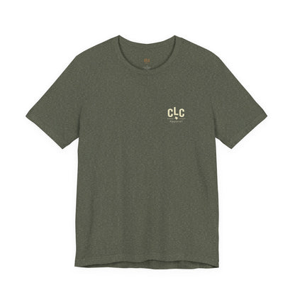 Texas Smoke Show BBQ t-shirt in heather military green featuring Texas smokehouse back design by County Line Cookers