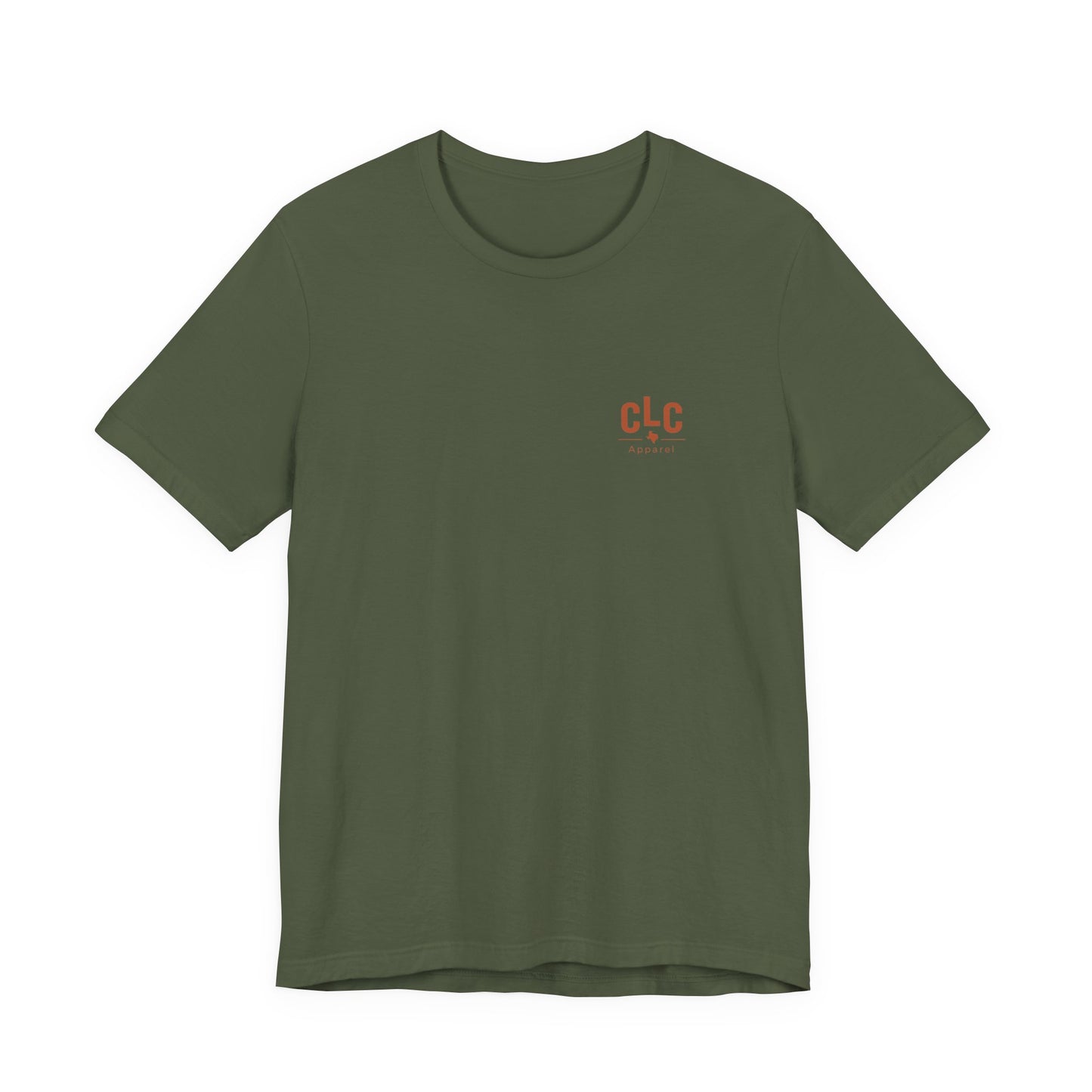 Military green Texas Smoke BBQ t-shirt with rustic Texas grill artwork