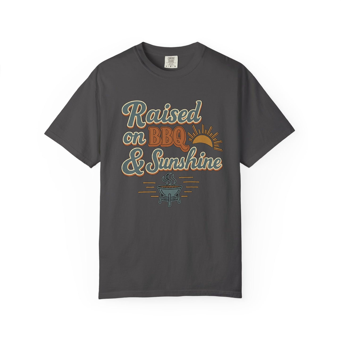 Graphite Raised on BBQ and Sunshine BBQ t-shirt by County Line Cookers