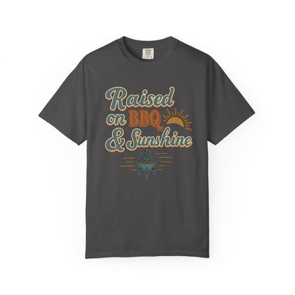 Graphite Raised on BBQ and Sunshine BBQ t-shirt by County Line Cookers