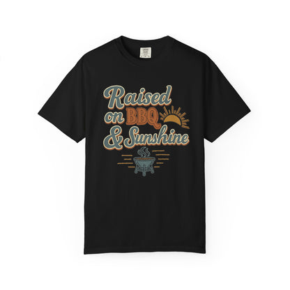 Black Raised on BBQ and Sunshine western BBQ graphic tee