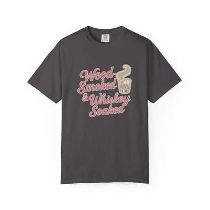 Wood-Smoked & Whiskey-Soaked graphic tee in Graphite, front view