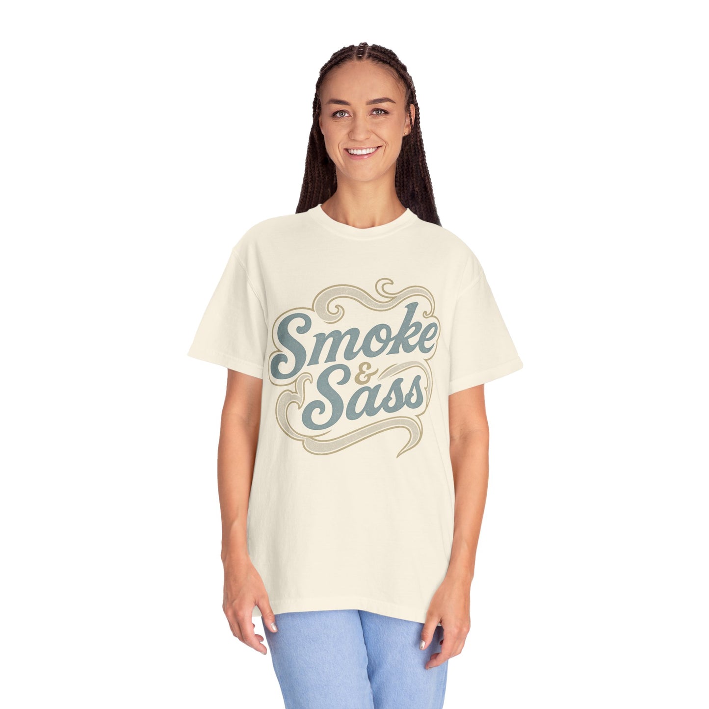 Ivory Smoke & Sass BBQ t-shirt with vintage western graphic