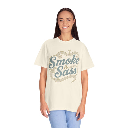 Ivory Smoke & Sass BBQ t-shirt with vintage western graphic