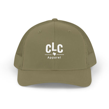 CLC Apparel white logo trucker hat in loden green Richardson 112