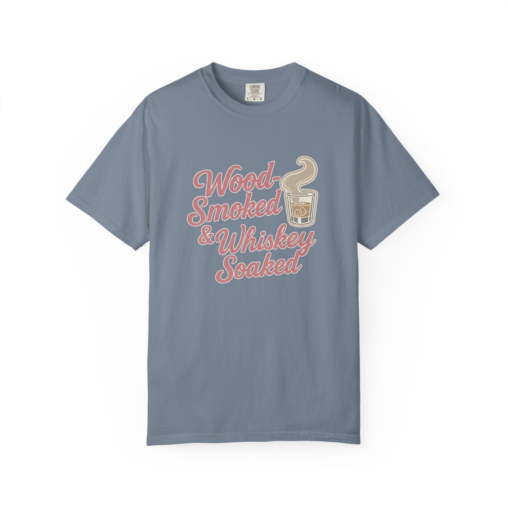 Wood-Smoked & Whiskey-Soaked Comfort Colors tee in Blue Jean
